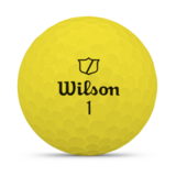 Gele Wilson Duo Soft golfballen met logo, het logo van Wilson afgebeeld op de bal