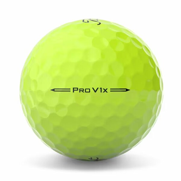Gele Titleist ProV1 golfballen met logo, het lijntje op de Titleist golfbal