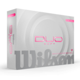 Roze Wilson Duo Soft golfballen met logo, voorkant van de doos