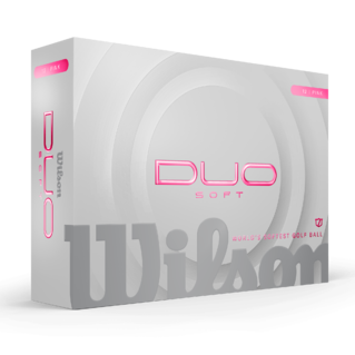 Roze Wilson Duo Soft golfballen met logo, voorkant van de doos