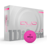 Roze Wilson Duo Soft golfballen met logo, De bal ligt voor de doos