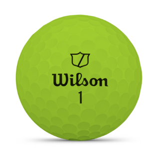 Groene Wilson Duo Soft golfballen met logo, het logo van Wilson afgebeeld op de bal