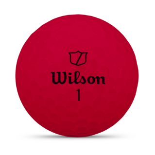 Rood Wilson Duo Soft golfballen met logo, het logo van Wilson afgebeeld op de bal