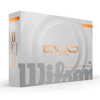 Oranje Wilson Duo Soft golfballen met logo, voorkant van de doos