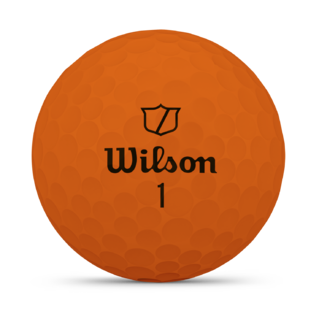 Oranje Wilson Duo Soft golfballen met logo, het logo van Wilson afgebeeld op de bal