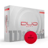Rode Wilson Duo Soft golfballen met logo, voorkant van de doos met de golfbal ervoor