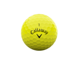 Gele Callaway Supersoft golfballen met logo, het logo van Callaway afgebeeld op de bal