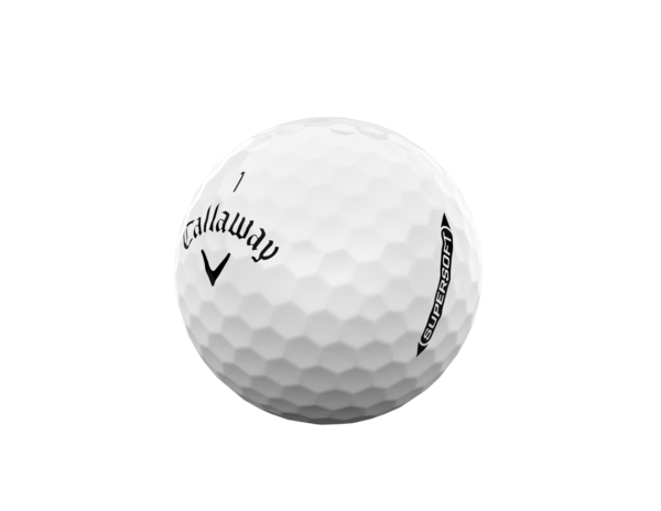 Callaway Supersoft golfballen met logo, het logo van Callaway afgebeeld op de bal met het lijntje op de golfbal