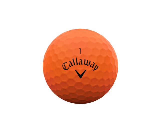 Oranje Callaway golfballen met logo, het logo van Callaway afgebeeld op de bal
