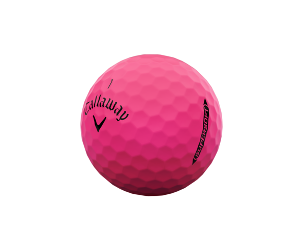 Roze Callaway Supersoft golfballen met logo, het logo van Callaway afgebeeld op de bal met het lijntje op de golfbal