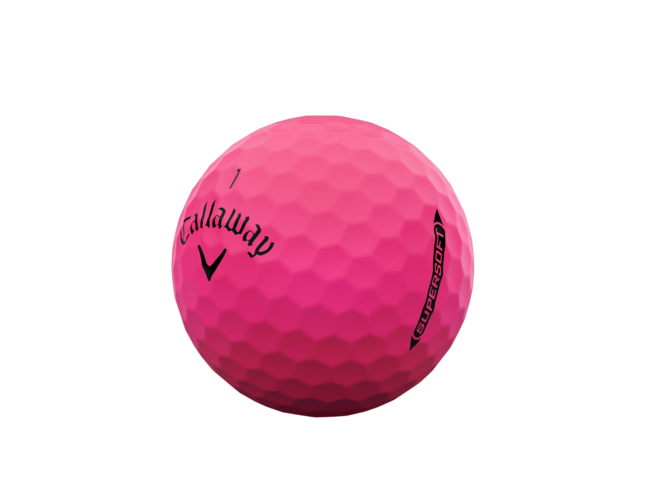 Roze Callaway Supersoft golfballen met logo, het logo van Callaway afgebeeld op de bal met het lijntje op de golfbal